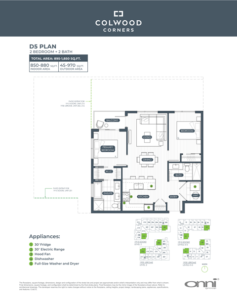Floor plan for 2 beds, 2 baths, 865 sqft